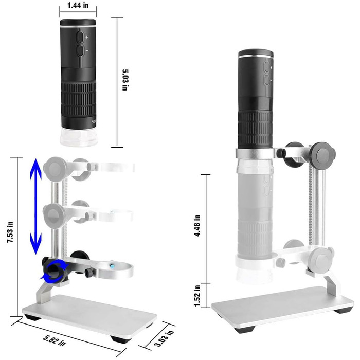 Цифровий мікроскоп Jiusion WiFi USB з HD роздільною здатністю, 50-1000x, бездротова підсвітка, ендоскоп, 8 LED, мінікамера зі штативом, сумка, сумісний з iOS, Android, Windows, Mac