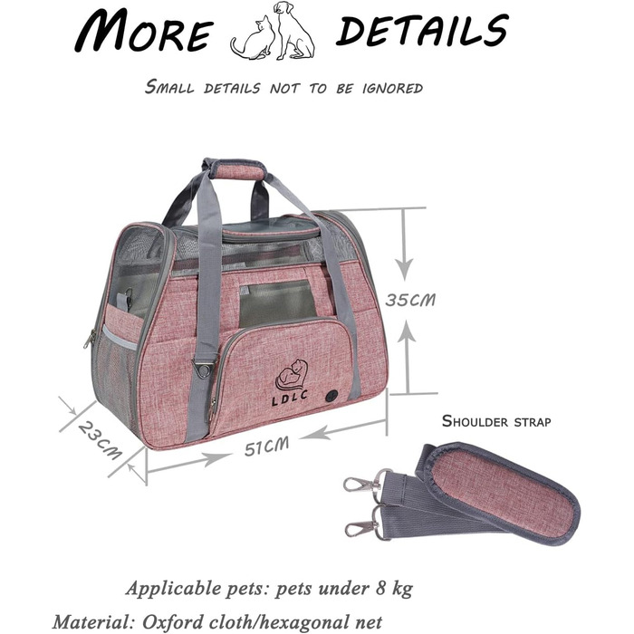 Трансформер-переноска для котів та собак з підкладкою з флісу та сіткою, велика місткість, з плечовим ременем (рожевий)