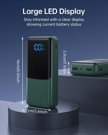 Power Bank Coblob 27000mAh з LED дисплеєм, 3 входами/виходами, USB-C 30W, для смартфонів, планшетів, AirPods та іншого (темно-зелений)