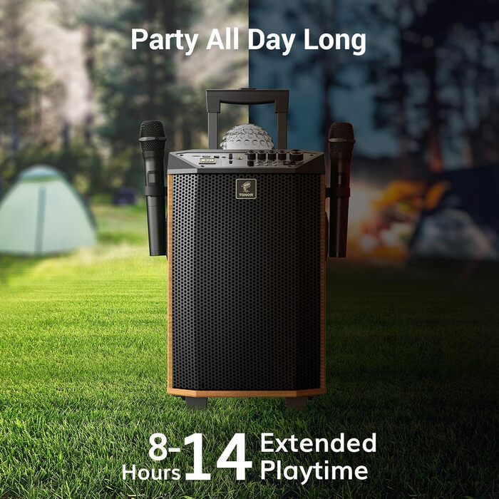 Караоке система TONOR K20 з 2 мікрофонами, Bluetooth, світлодіодна куля, для дому та вулиці