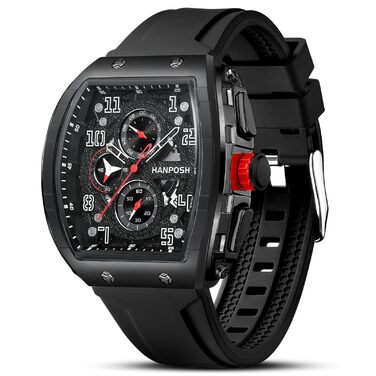 HANPOSH Чоловічий годинник: аналоговий кварцовий годинник з водозахистом, спортивний стиль, тактичний дизайн (чорний)