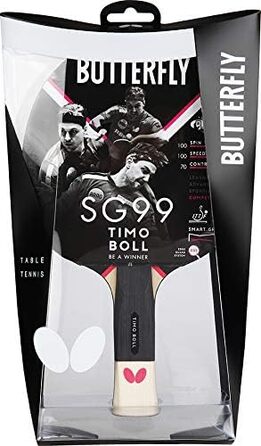 Тенісний стіл Butterfly Timo Boll SG99 | Професійний ракетковий стіл для настільного тенісу | ITTF сертифіковане покриття Wakaba | Анатомічна форма ручки smart.Grip