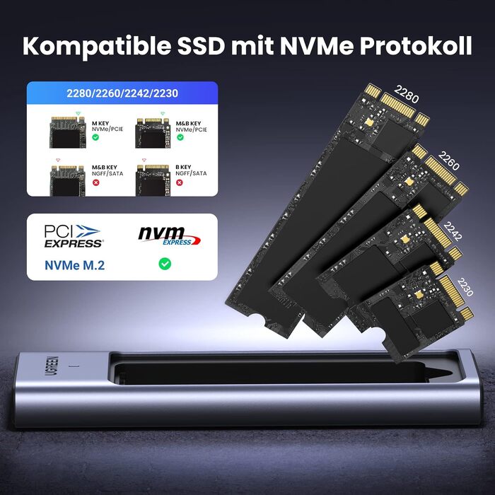 Зовнішній корпус для SSD UGREEN M.2 NVMe USB 3.2 Gen 2, швидкість 10Гбіт/с, алюмінієвий