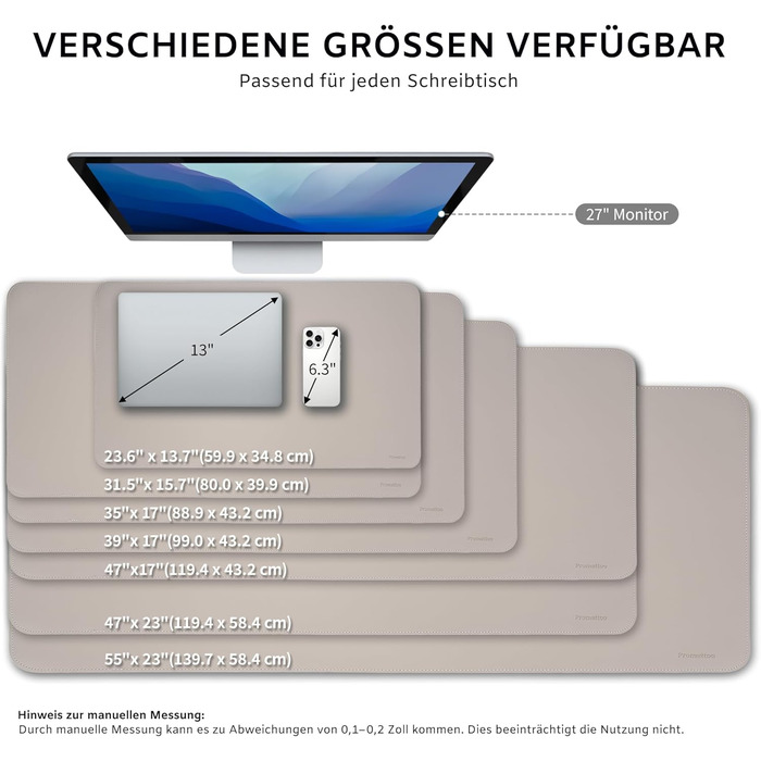 Офісний килимок для столу XXL з екошкіри Steingrau 80x40 см: Нековзний, водостійкий, для офісу та дому