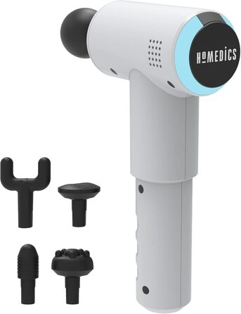 Масажер для тіла HoMedics Mini Massage Gun - бездротовий, перезаряджається, з 5 насадками, для розслаблення м'язів. Білий