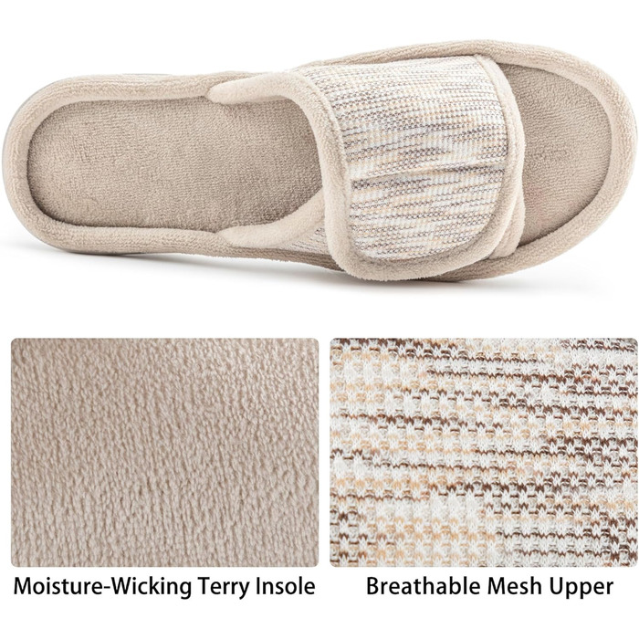 Домашні тапочки RockDove для жінок, регульовані, з піною Memory Foam, 42/43 EU, бежеві