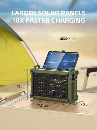 Радіоприймач Minorz 12000mAh з ручним генератором, сонячною панеллю, AM/FM, SOS, ліхтариком, IPX6, для кемпінгу та надзвичайних ситуацій, зелений