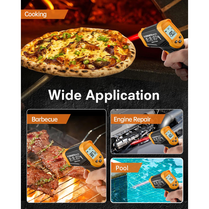 Інфрачервоний термометр Eventek -50°C до 600°C. Безконтактний цифровий лазерний термометр з підсвічуванням екрану. Для кухні, гриля, охолодження, промисловості. Базова комплектація
