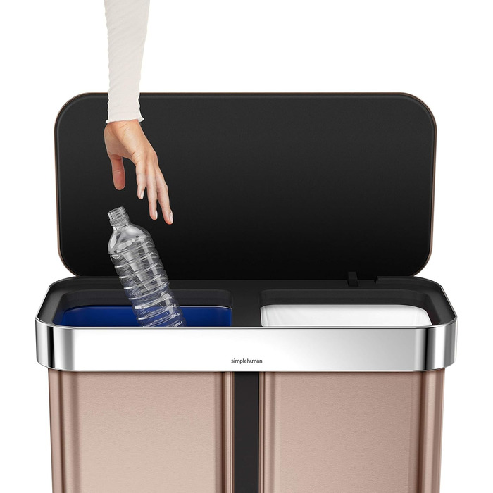 Simplehuman відро для сміття 45 л з педальним механізмом, з відділенням для пакетів, для кухні, з нержавіючої сталі, сірий кришка