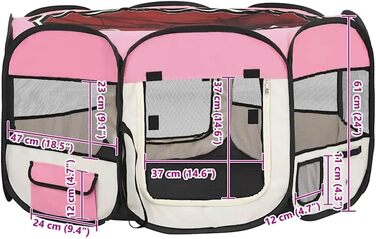 Вольєр для цуценят VidaXL, розкладний, 145x145x61 см, рожевий