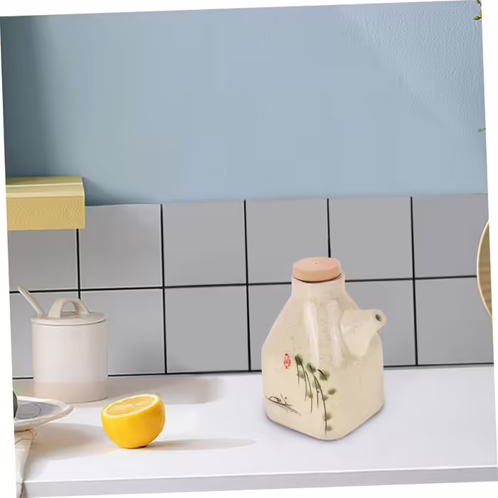3-Piece Ceramic Vinegar Dispenser for the Kitchen - Spice Container, Sauce, Vinegar, Oil Pot. Olive Oil Dispenser with Lid Design for Easy Cleaning and Durable Use.