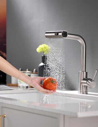 Висувна кухонна змішувач TIMACO з шлангом 360° з гнучким виливом, водопровідний кран для кухні, одноручний змішувач з водоспадом, шліфоване нікель