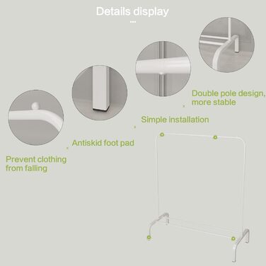 JIUYOTREE Clothes Rack, Coat Rack, Metal Clothes Rod, Durable Clothes Rod with Bottom Frame for Coats, Skirts, Shirts, Sweaters, White