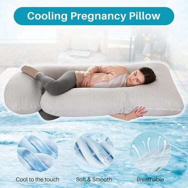 Подушка для вагітних GKXLH – підтримка спини, живота та стегон, J-подібна форма, знімний охолоджуючий чохол, сірий колір