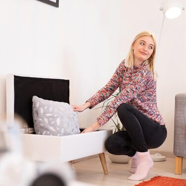 Банкетка з місцем для зберігання Relaxdays, м'яка, оксамитова, 40 л, дерев'яні ніжки, для коридору, 2-місна, 41x80x40 см, біла