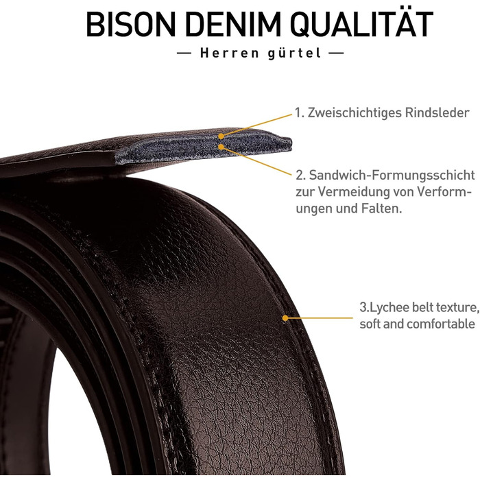 Чоловічий шкіряний ремінь BISON DENIM з автоматичною застібкою-ратом - для бізнесу та ділових костюмів, ширина 35 мм, колір кавовий, артикул N71287