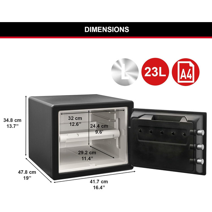 Master Lock – вогнестійкий сейф з цифровим замком, 23L, 417x348x478 мм, для дому та офісу