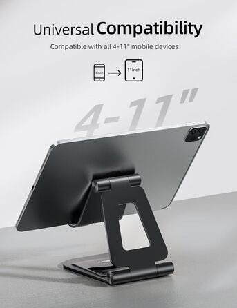 Алюмінієва подвійна складна підставка для iPad та планшетів Nulaxy, регульований настільний тримач для iPad Pro/Air/Mini, iPhone, Kindle, чорний