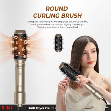 Atopskins Airstyler: Набір для укладки волосся 6-в-1 (фен-щітка, плойка, випрямляч), Золотий