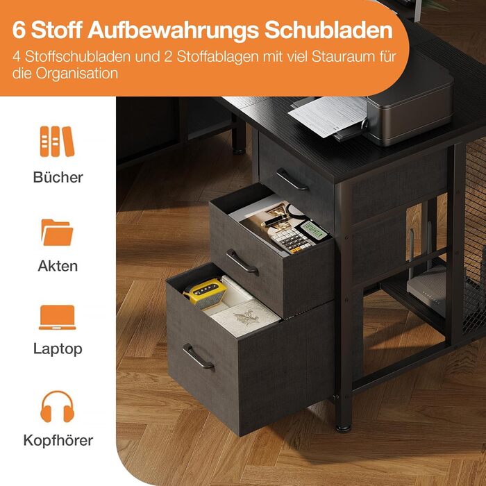 Комп'ютерний стіл Coleshome з 6 висувними ящиками, 160x52 см, з полицями для дому та офісу (чорний)