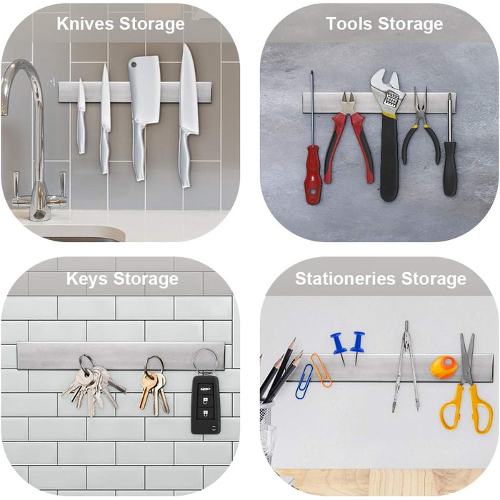 Ninonly Magnetic Knife Rail No Drilling Magnetic Knife Rail for Knives 30cm (12 inch) Self-Adhesive Magnetic Knife Strip Magnetic Knife Holder Wall Mount for Knives Kitchen Utensils Tools