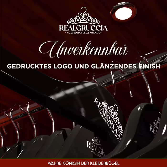 40 Wooden Clothes Hangers with Anti-Slip Grooves, RealGruccia Black Wood Hangers for Trousers, Suits, Shirts - with Trouser Bar, Polished Surface, Swivel Hook, and Angled Profiles - 22x45cm