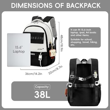 Шкільний рюкзак для дівчинки-підлітка, великий рюкзак для школи 5-12 класів, стильний рюкзак-daypack з нейлону для гімназії, реального училища та університету, зелений (чорний)