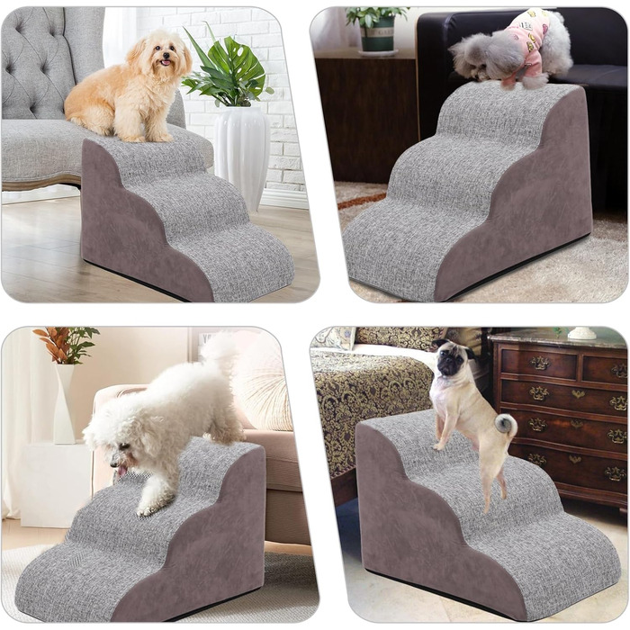 Сходинки для собак на 3 сходинки, 60 см, сірі. Підходять для маленьких собак та котів похилого віку. Для ліжка, дивану.