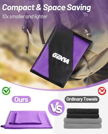 Набір рушників з мікрофібри GZXYA (3 шт.): великий (180x60 см) + 2 маленькі (80x40 см), швидковисихаючі, для спорту та басейну, фіолетовий