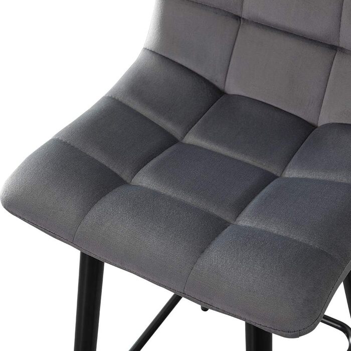 Velvet Bar Stools Set of 2 with Backrest - 66cm Counter Height - Grey