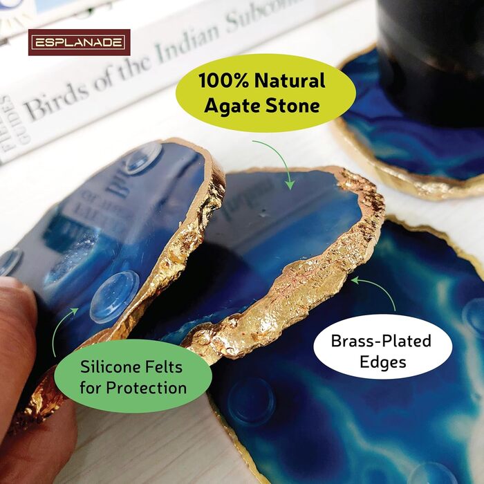 Natural agate coaster set, for bar, beer, coffee, tea, 4 pieces, perfect table accessory, tableware (Purple)