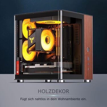 Корпус для ПК Jonsbo TK-0 Mini-ITX, чорний — SFF корпус із загартованим склом та дерев'яними елементами, підтримка відеокарт до 230мм, USB-C