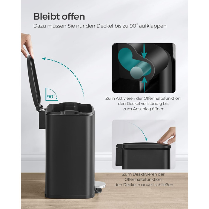 Відро для сміття SONGMICS з педаллю, 20 літрів, з м'яким закриттям, з внутрішнім відром, 15 мішків, металеве срібло LTB543E01