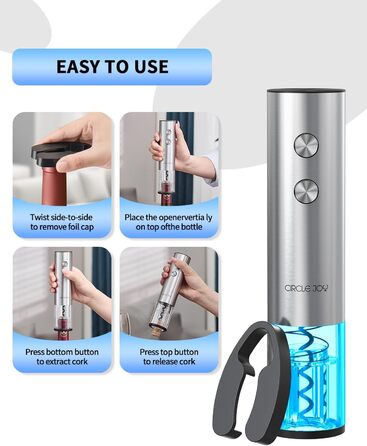 Електричний відкривачка вин CIRCLE JOY 6-в-1 з зарядною станцією, набір з нержавіючої сталі, з різаком фольги та вакуумними закривачами