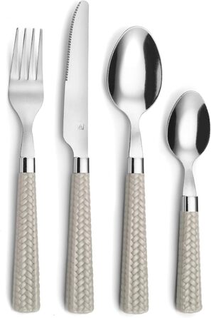 Amefa PAILLE Cutlery Set, 6 People | Dinner Cutlery, 24-Piece | Light-Colored Handles with Woven Design | Cutlery Set 18/0 Stainless Steel | Dishwasher-Safe Cutlery Set | 6 each of Fork, Knife, Spoon & Teaspoon