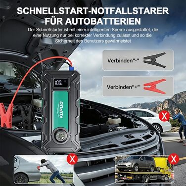Бустер для автомобіля 7000A Jump Starter Powerbank 12V для бензинових (до 8л) та дизельних (до 6.5л) двигунів з LED-ліхтарем та набором аксесуарів (Блакитно-зелений)