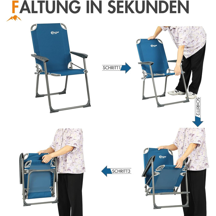 Крісло для кемпінгу Portal: складне, легке, на 150 кг, з високою спинкою, для риболовлі, пляжу, відпочинку на природі (оранжевий, сірий, блакитний)