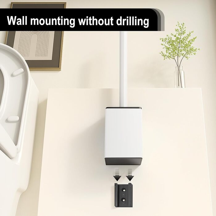 Настінна щітка для туалету DAZI з кріпленням без свердління, з нержавіючої сталі, сучасний дизайн, знімний внутрішній стаканчик для легкого догляду та очищення (золота щітка) (білий)