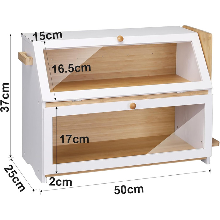 Leader Accessories Бамбуковий хлібний ящик з 2 ярусами, з дощечкою для нарізання, харчовий, легкий у догляді, 50x25x37 см, білий