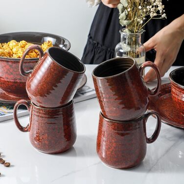 Набір чашок для кави Hasense, темно-сірий, 4 шт, 340 мл, з великою ручкою, для кави, чаю, молока та гарячого шоколаду, легко миються, підходять для миття в посудомийній машині та мікрохвильовій печі