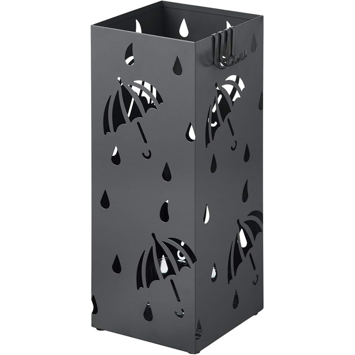 WOLTU Iron Umbrella Stand - Rectangular, 20x20x49cm - with Water Tray & 4 Hooks - Anthracite SST02an