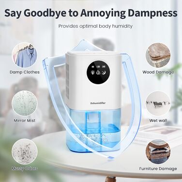 Electric Dehumidifier for Apartment, ANOEPUY 1700ml Dehumidifier Quiet Small Room Dehumidifier with 7 Colors Night Light & Timer for Bedroom, Bathroom, Kitchen, Against Mold, White