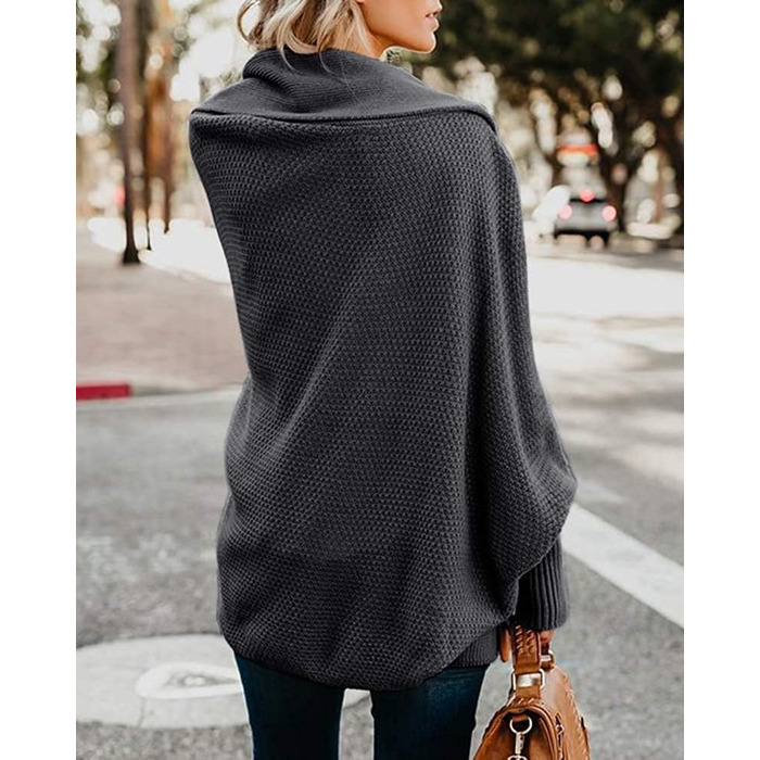 Жіночий кардиган Mafulus: об'ємний в'язаний кімоно, вільний крій, відкритий фасон, колір - темно-сірий