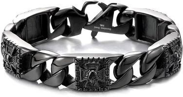Чоловічий браслет з нержавіючої сталі COOLSTEELANDBEYOND з панцерною плетінням, хрестом та черепом, байкерський, готичний, вінтажний, чорний