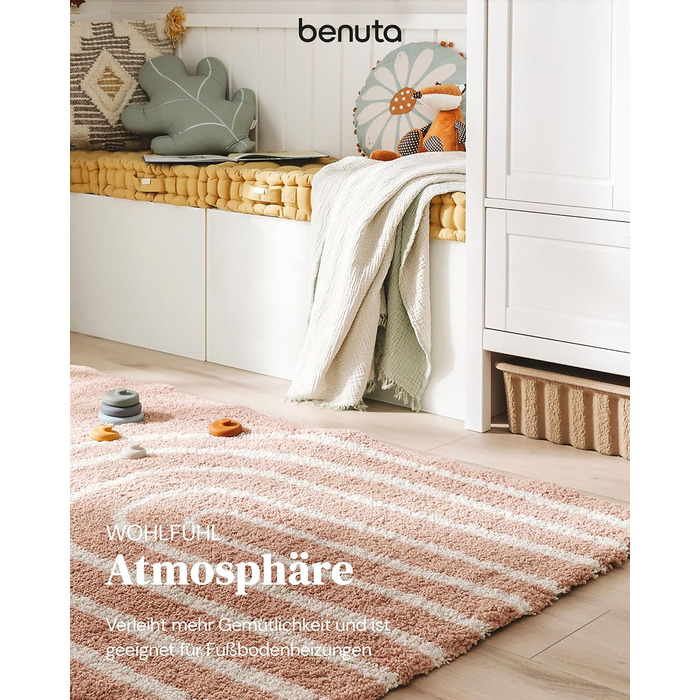 benuta Listening Kids Rug Gobi - Acrylic - Rectangular & in Style: Children's Motifs, Stripes, Scandi Living - Easy Care for Living Room, Bedroom, Blue, 160x230 cm 160 x 230 cm (Rectangular) Blue