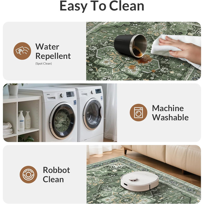 Килим GENIMO Boho Vintage 160x230 см, короткий ворс, антиковзаючі, для вітальні, спальні, їдальні, офісу, салатовий, геометричний, прямокутний