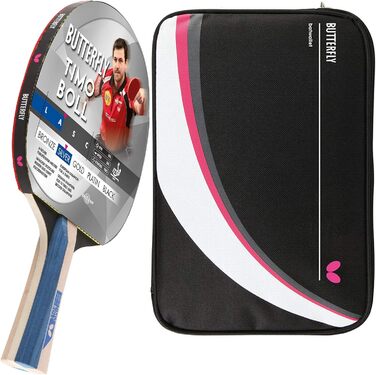 Набір для настільного тенісу Butterfly Timo Boll Silver (з чохлом DC2) | Стіл-тенісний ракетковий набір для амбітних гравців | ITTF сертифіковане покриття Addoy | Анатомічна форма ручки
