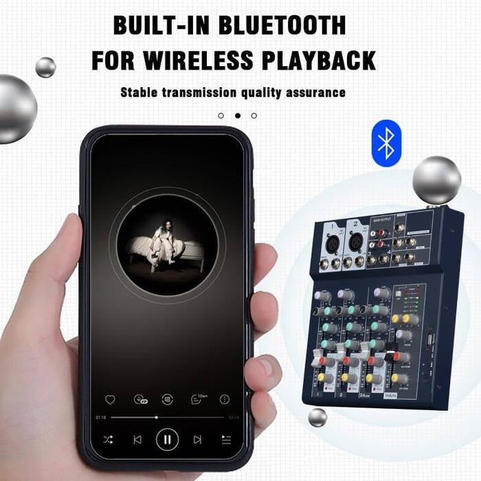 Професійний мікшер Weymic F7, 7-канальний, 2-шинний, з USB-аудіоінтерфейсом та стереоеквалайзером для діджеїв, караоке, сценічних і музичних застосувань