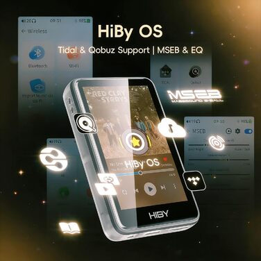 Bluetooth MP3 плеєр HiBy Music R1 з сенсорним екраном, Hi-Res Audio, підтримкою Tidal та Qobuz, LDAC, пам'ять до 2 ТБ, чорний