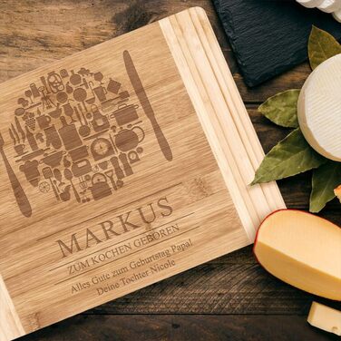 Maverton Bamboo Cutting Board with Engraving - Serving Board - Charcuterie Board Solid Wood - Size: 35x25 cm - Cutting Board for Men - Christmas Gifts - for Birthdays - for Christmas - Cutlery